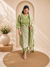 Green Printed Cotton Kurti Pant & Dupatta Set