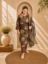 Chocolate Brown Floral Printed Cotton Kurti Pant Dupatta Set