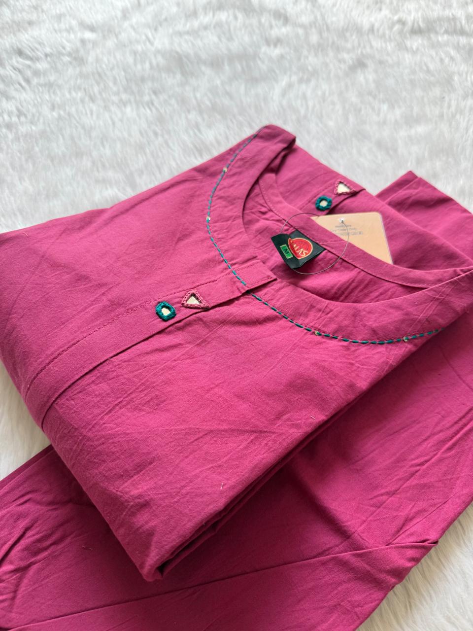Pink Cotton Printed Kurti with Palazzo Co-ord Set