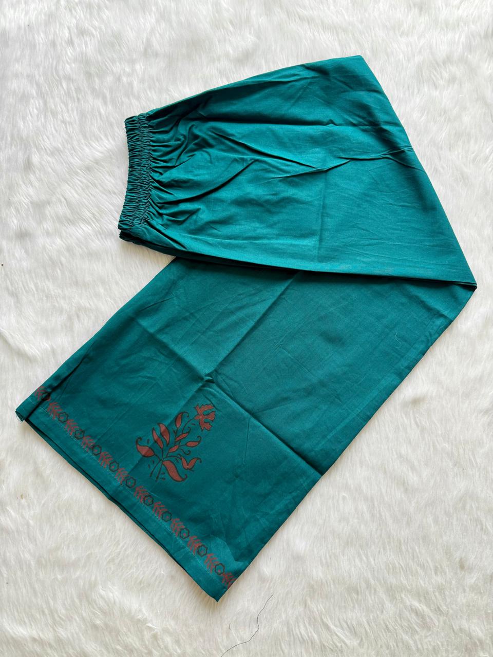 Teal Green Cotton Printed Kurti with Palazzo Co-ord Set