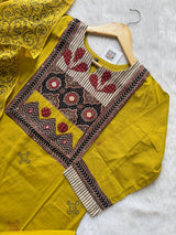 Straight Cotton Kurti Pant Dupatta Set - Mustard Yellow