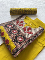 Straight Cotton Kurti Pant Dupatta Set - Mustard Yellow