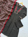 Black Embroidered Kurti Set with Palazzo & Printed Dupatta
