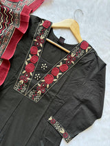 Black Embroidered Kurti Set with Palazzo & Printed Dupatta