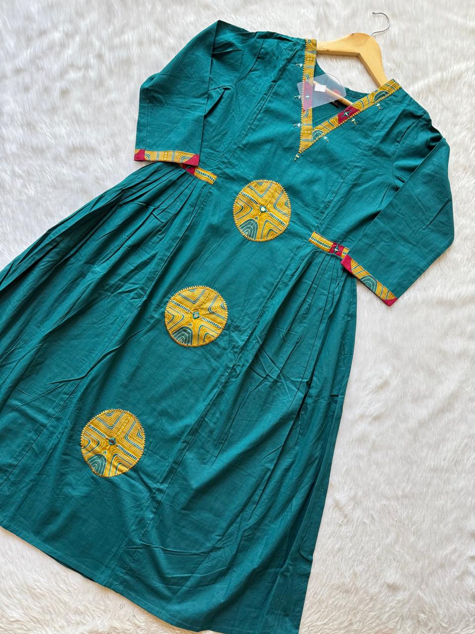 Cotton Aplic work Kurti Set with Palazzo & Designer Dupatta - Teal