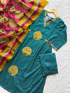 Cotton Aplic work Kurti Set with Palazzo & Designer Dupatta - Teal