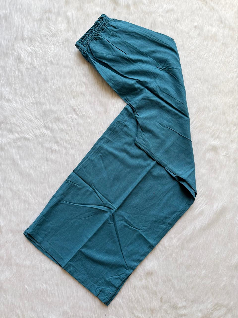 Teal Blue Floral Cotton Kurti Pant Dupatta Set