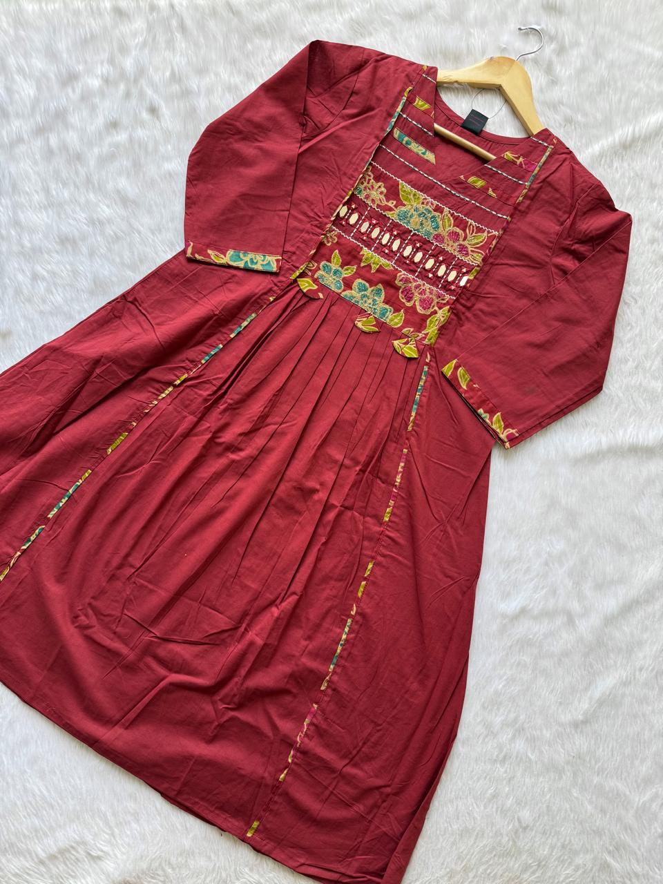 Maroon Floral Yoke Kurta Palazzo Set with Dupatta