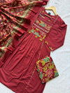 Maroon Floral Yoke Kurta Palazzo Set with Dupatta