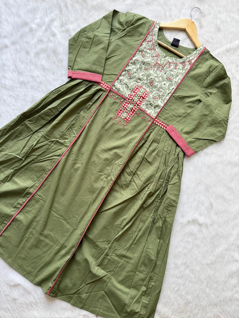 Sage Green Umbrella Kurta Set with Palazzo & Floral Dupatta