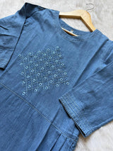 Blue Denim Look Embroidered Cotton Midi Dress (Middy)