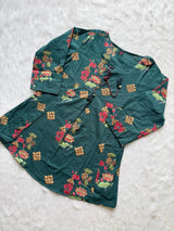 Dark Teal Floral Printed Cotton Blend Short Kurti & Pant Co-Ord Set