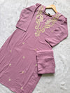 Mauve Embroidered Cotton Blend Straight Kurta with Pant Set