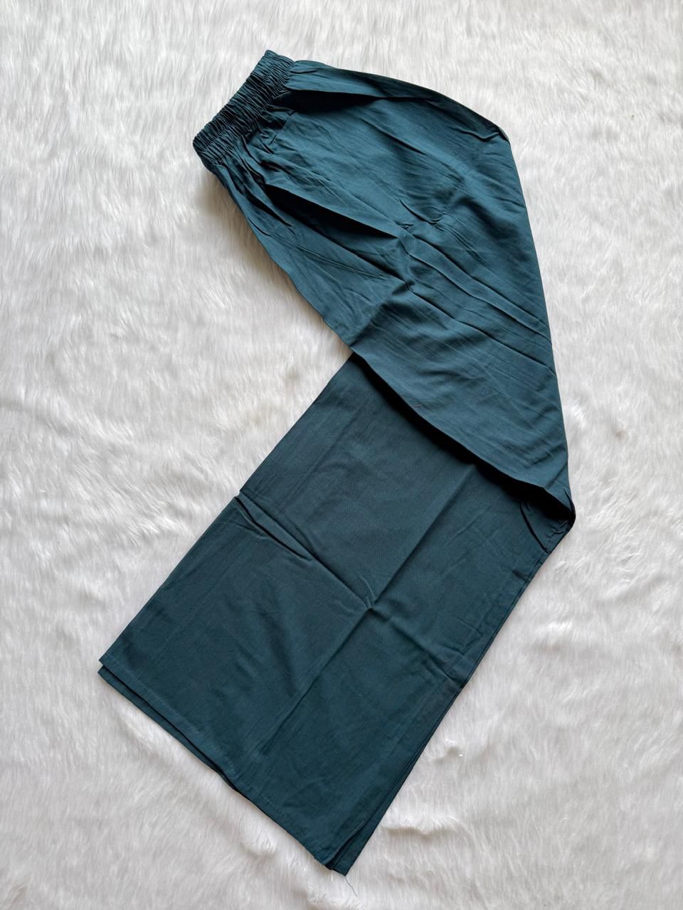 Bandhej Block Print Cotton Kurti Palazzo & Dupatta Set -Teal Blue