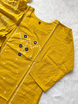 Bandhej Block Print Cotton Kurti Palazzo & Dupatta Set - Yellow