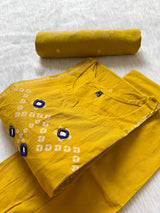 Bandhej Block Print Cotton Kurti Palazzo & Dupatta Set - Yellow
