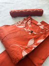Rust Orange Cotton Printed Kurti Pant & Dupatta Set