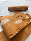 Camel Brown Cotton Printed Kurti Pant & Dupatta Set