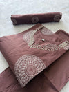 Coffee Brown Cotton Printed Kurti Pant & Dupatta Set