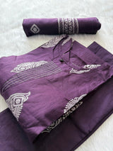 Deep Purple Cotton Printed Kurti Pant & Dupatta Set