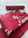 Raspberry Pink Cotton Printed Kurti Pant & Dupatta Set