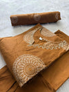 Camel Brown Cotton Printed Kurti Pant & Dupatta Set