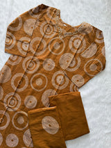 Mustard Brown Cotton Printed Kurti Pant & Dupatta Set