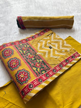 Mustard Yellow Chevron Print Cotton Kurti Palazzo & Dupatta Set