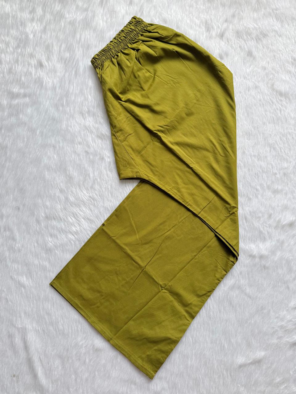 Olive Green Cotton KurtiPalazzo & Printed Dupatta Set for Women