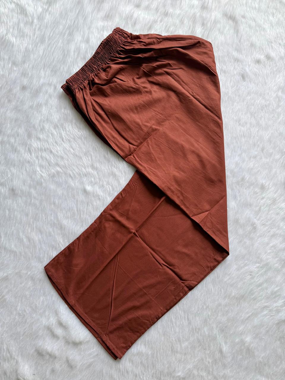 Embroidered Cotton Kurti Pant & Dupatta Set - Brown