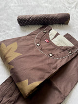 Coffee Brown Digital Printed Cotton Kurti Pant & Digital Print Stole Dupatta Set