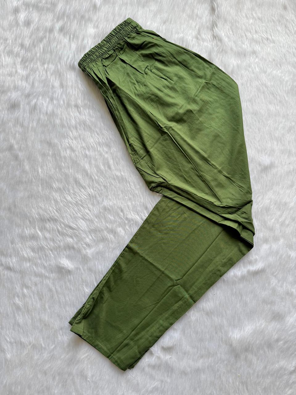 Olive Green Digital Printed Cotton Kurti Pant & Digital Print Stole Dupatta Set