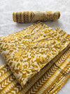 Cotton Printed Kurti Pant & Dupatta Set - Mustard Yellow