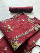 Mirror Work Yoke Kurti Pant & Printed Dupatta Set - Maroon