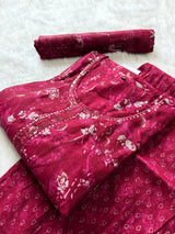 Magenta Premium Muslin Floral Printed Kurti Pant & Dupatta Set