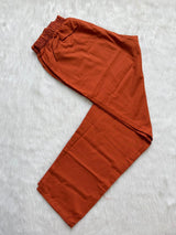 Cotton Printed Kurti Pant & Dupatta Set with Embellished Round Neck - Rust Orange