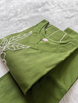 Olive Green Cotton Thread Work Co-ord Set
