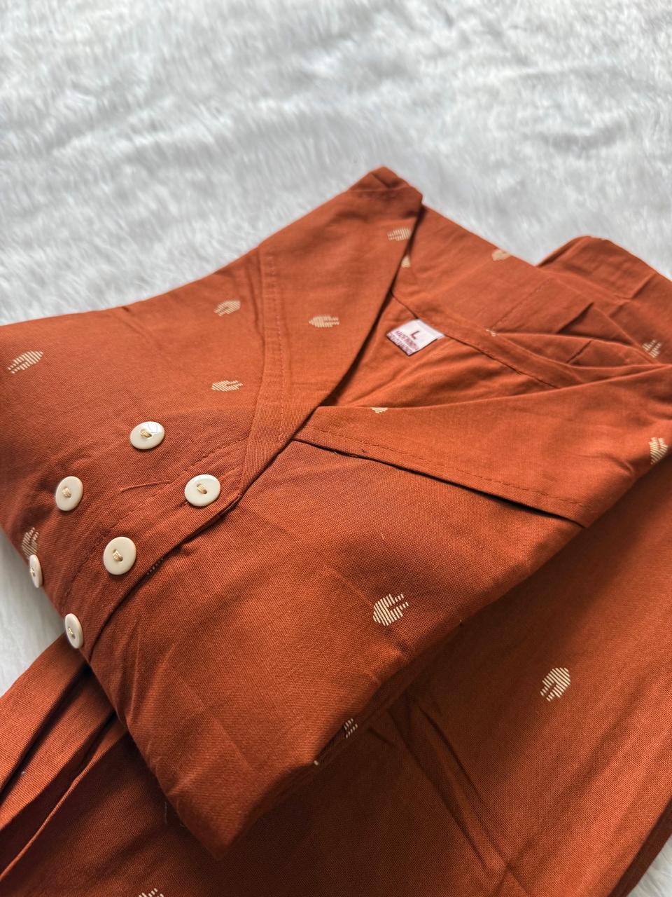 Rust Orange Cotton A-Line Co-ord Set