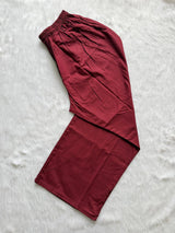 Wine Cotton Embroidered Sleeveless Collared Kurti with Straight Pant - Cord Set
