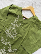 Olive Green Cotton Thread Work Co-ord Set