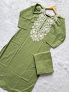 Light Green Cotton Neck Embroidery Co-ord Set