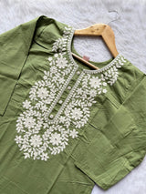 Light Green Cotton Neck Embroidery Co-ord Set