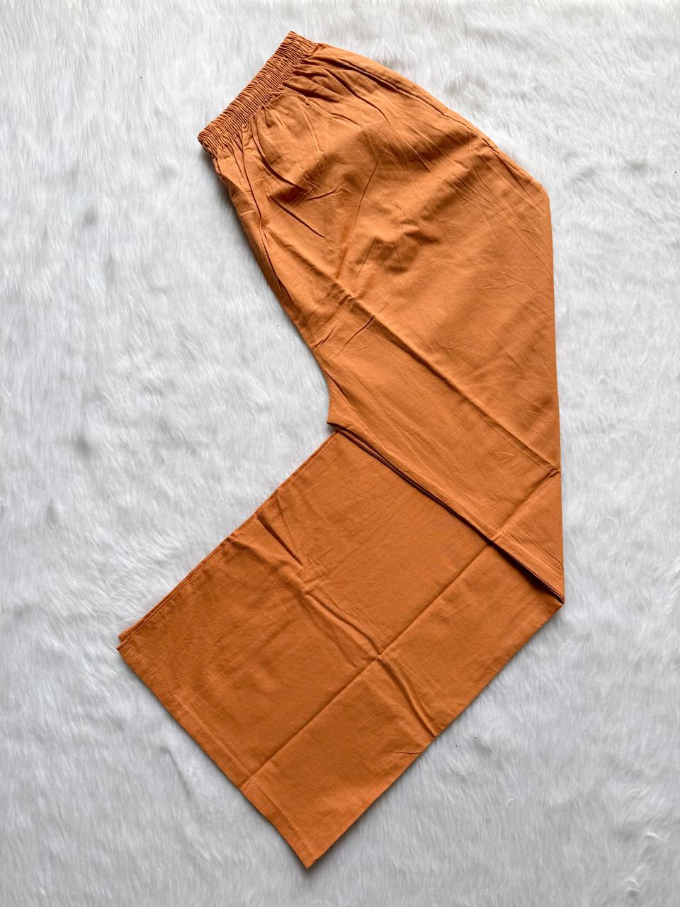 Peach Orange Appliqué Work Cotton Kurti Palazzo Dupatta Set