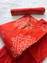 Bandhani Printed Cotton Kurti Pant Dupatta Set - Orange
