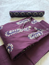 Wine Printed Cotton Kurti Pant Dupatta Set