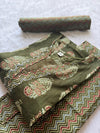 Olive Green Round Neck Floral Printed Cotton Kurti Pant Dupatta Set