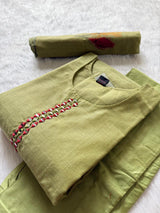 Olive Green Tissue Shimmer Silk Kurti Pant Dupatta Set