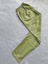 Pistachio Green Pure Tissue Shimmer Silk Embroidered Kurti Pant Dupatta Set