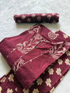 Maroon Floral Printed Kurti Neck Work Pant Dupatta Set