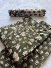 Olive Green Floral Printed Kurti Neck Work Pant Dupatta Set